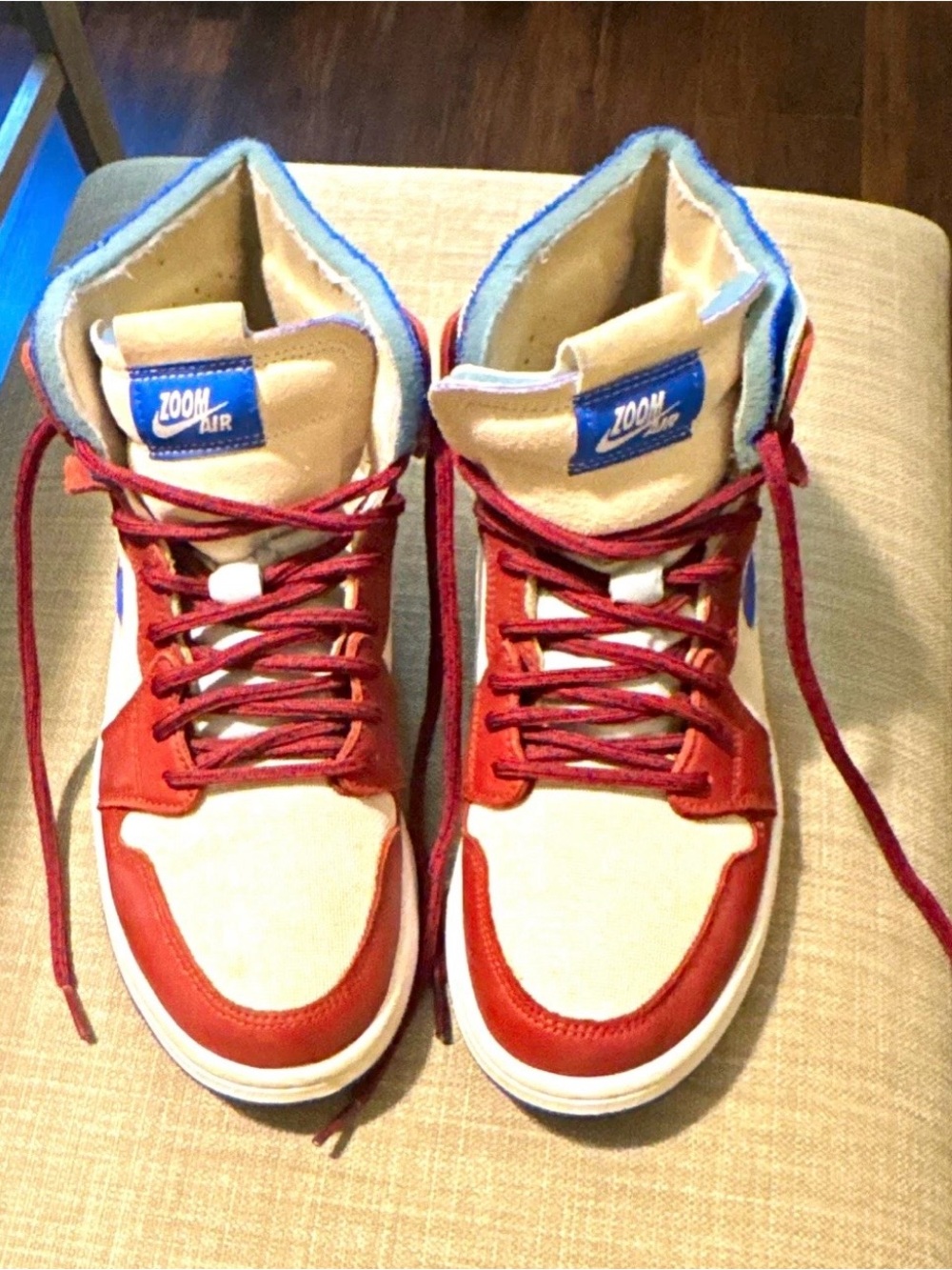 Air Jordan 1 High-Top Sneakers in Red, Cream and Blue